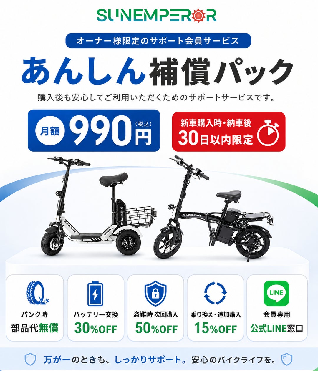 Sun Emperorが新車購入者向けに月額990円のあんしん補償パックを開始
